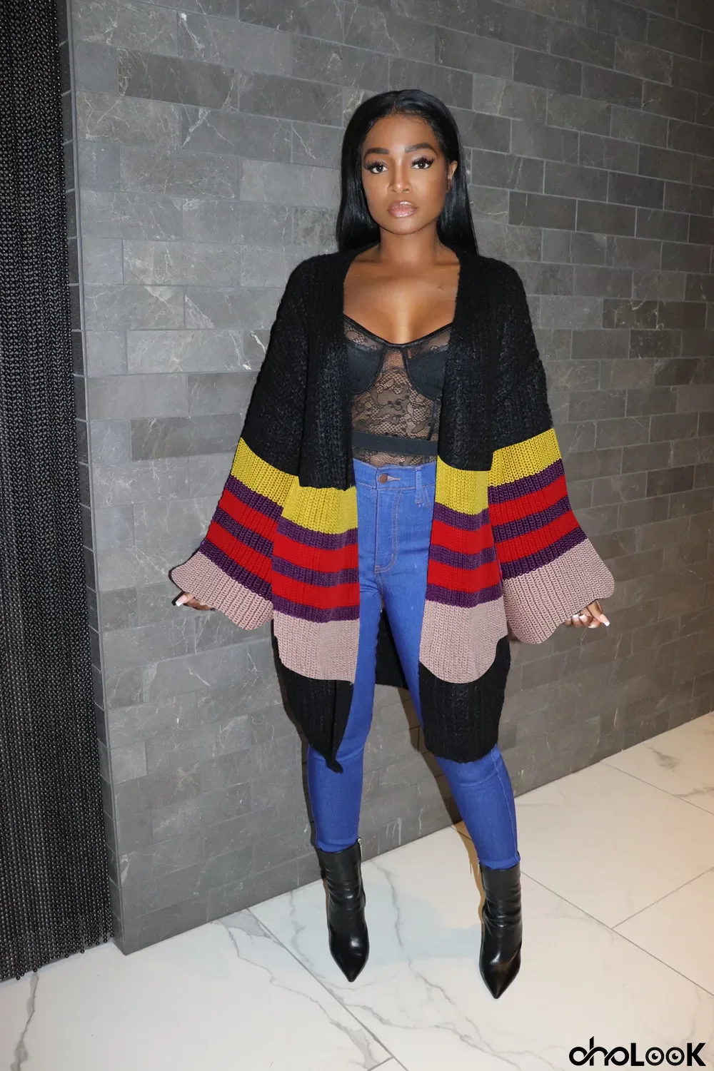 Women Casual Oversized Patchwork Sweater Jacket