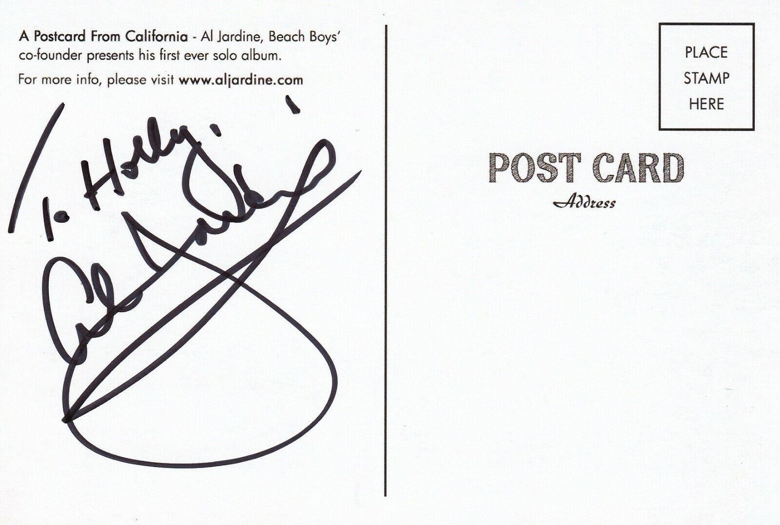 Al Jardine of Beach Boys REAL hand SIGNED 4x6 California Postcard #2 COA