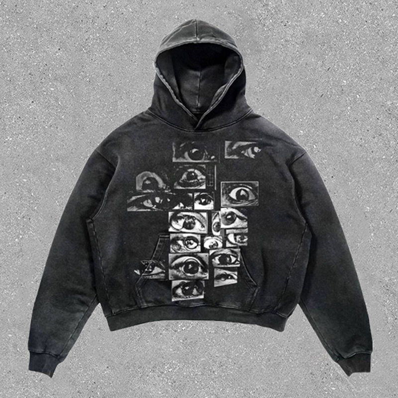 Vintage Prying Eyes Graphic Acid Washed Oversized Hoodie
