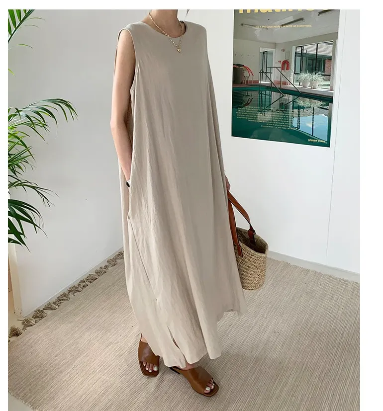 V Neck Linen Plain Casual Casualdress