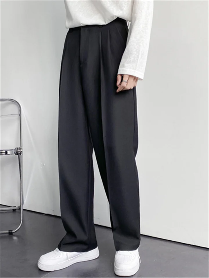 Men's Dress Pants Culottes Wide Leg Pleated Pants Pocket Straight Leg Plain Comfort Breathable Casual Daily Holiday Stylish Classic Style Black White-Cosfine