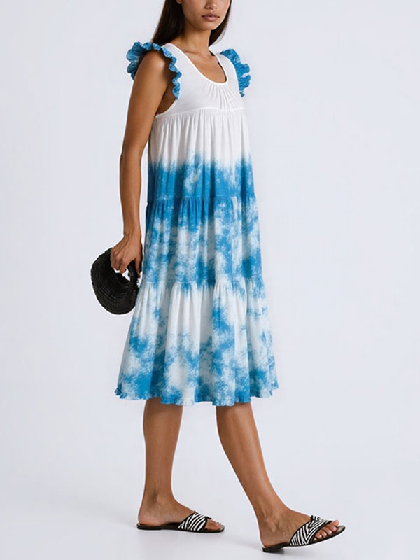 Hand-tie-dyed Loose Flying Sleeve Midi Dress