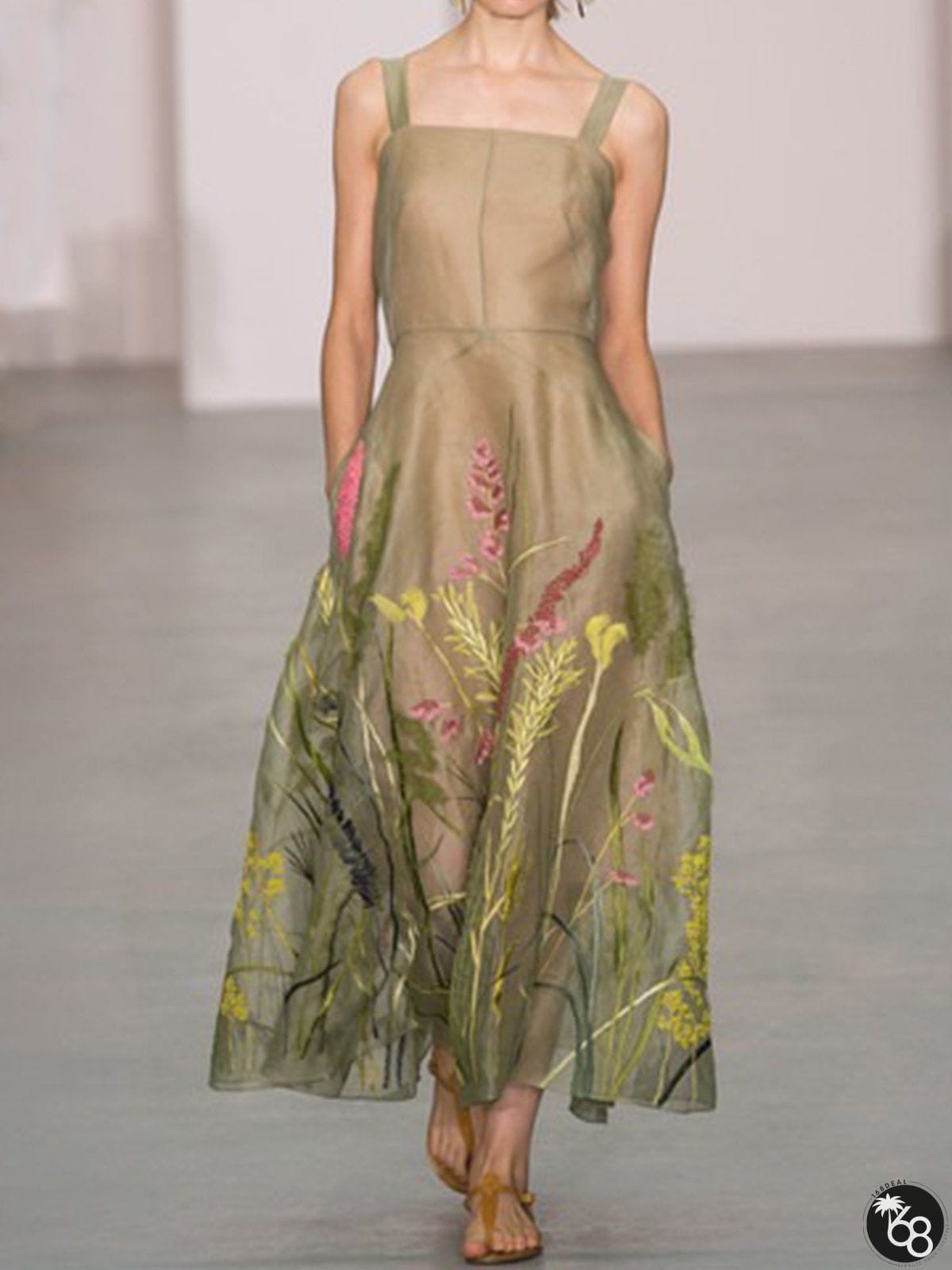 Elegant Geometric Floral Plus Size Sleeveless Casual Weaving Dress | 168DEAL