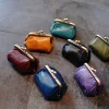 Customized Vintage Waxed Cowhide Bag Mini Coin Purse Headphone Storage Bag