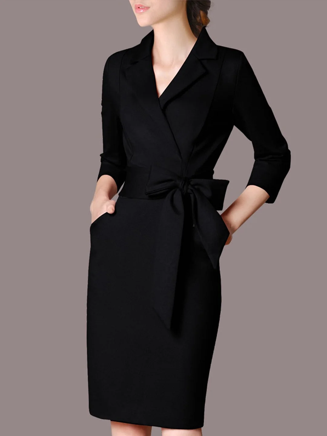 Solid Sheath Elegant Midi Dress