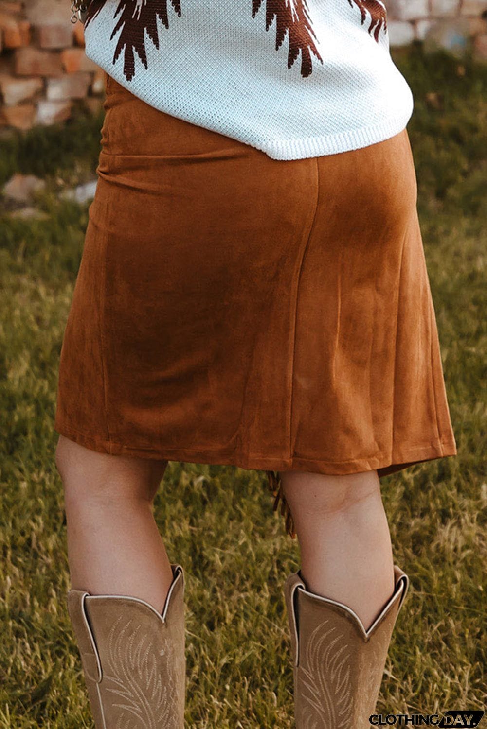 Fringe Wrap Western Midi Skirt