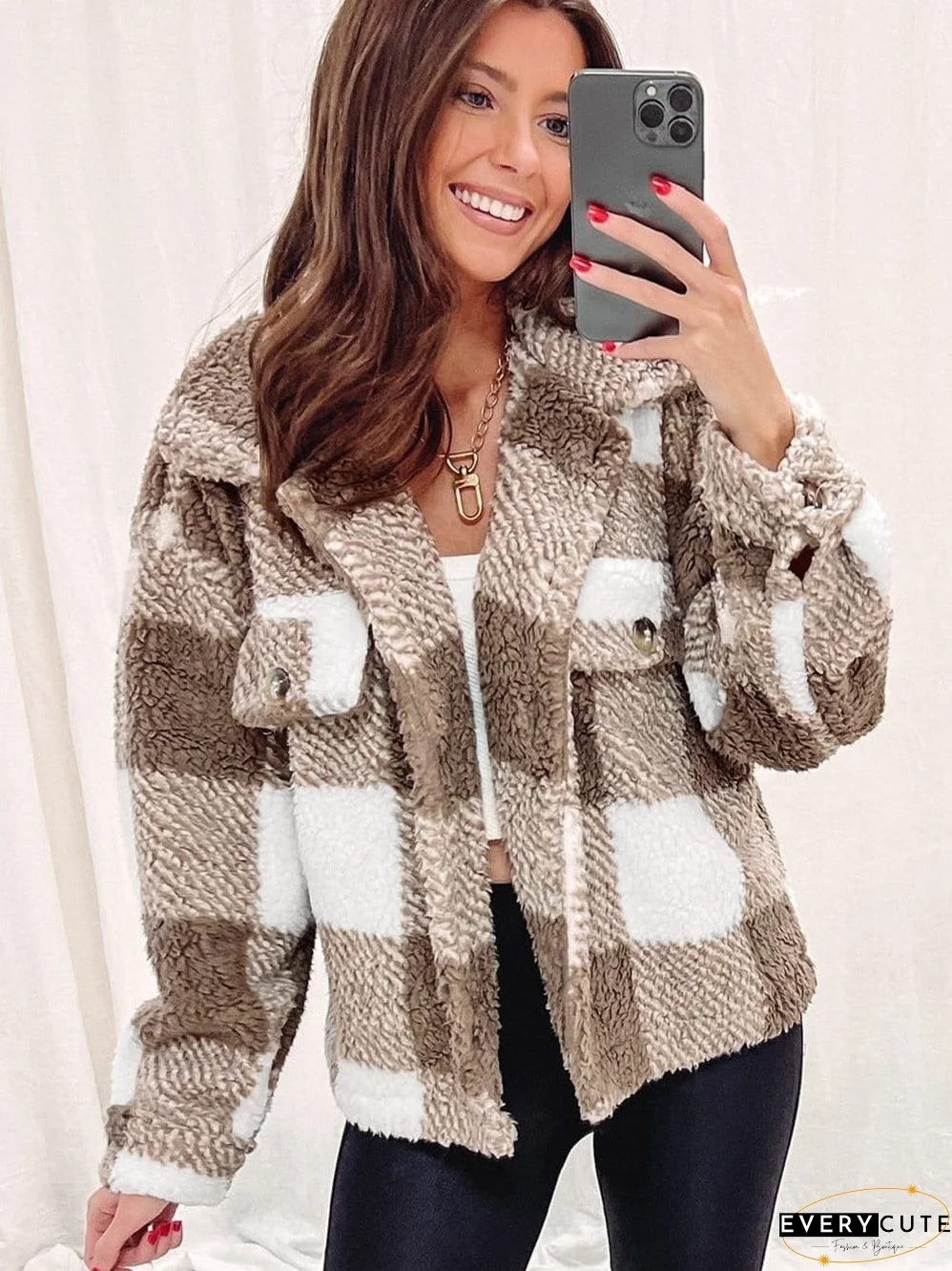 Casual Plaid Sherpa Jacket for Fall/Winter