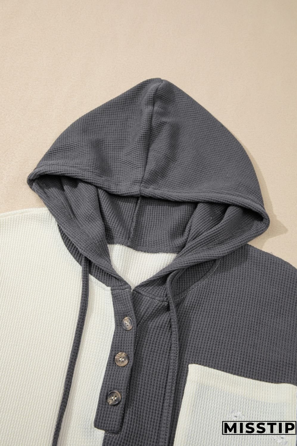 Waffle-Knit Two-Tone Long Sleeve Hoodie