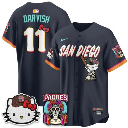Men's San Diego Padres #11 Yu Darvish Obsidian 2026 City Connect x Hello Kitty Vapor Limited Jersey