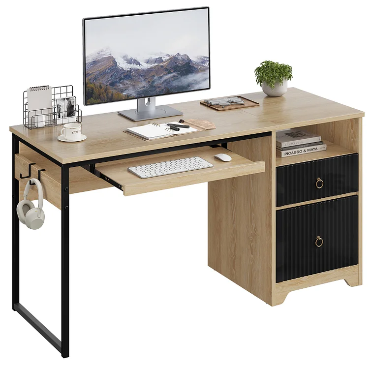 Bestier Office Desk with Drawers, 55 inch Industrial Computer Desk with Storage, Wood Teacher Desk with Keyboard Tray & File Drawer for Home Office - Thumbnail 4