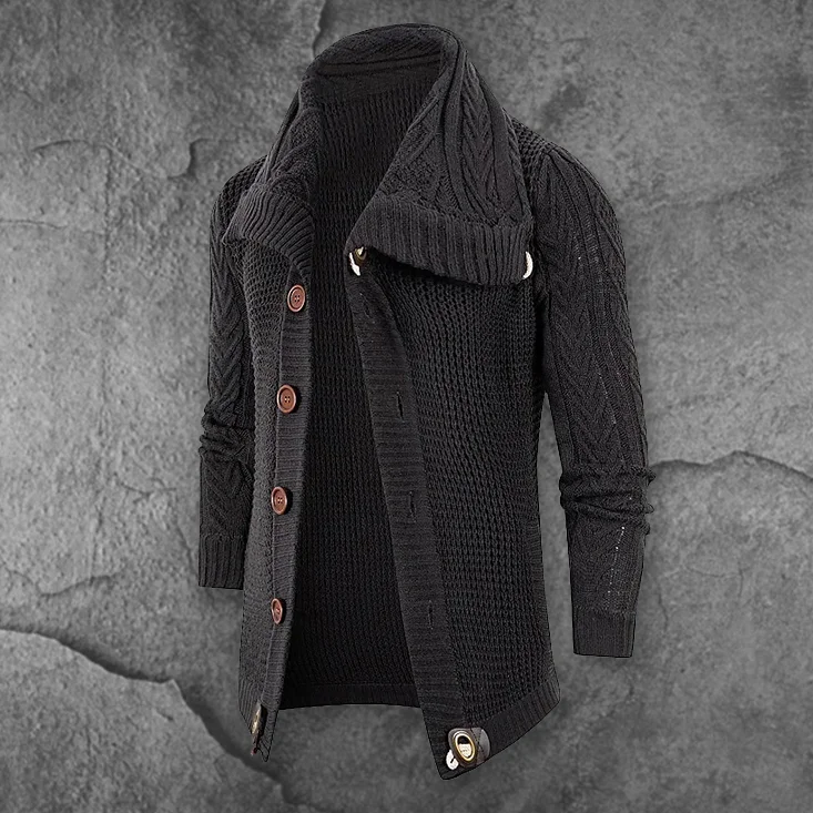 Men'S High Neck Horn Button Thick Knit Cardigan