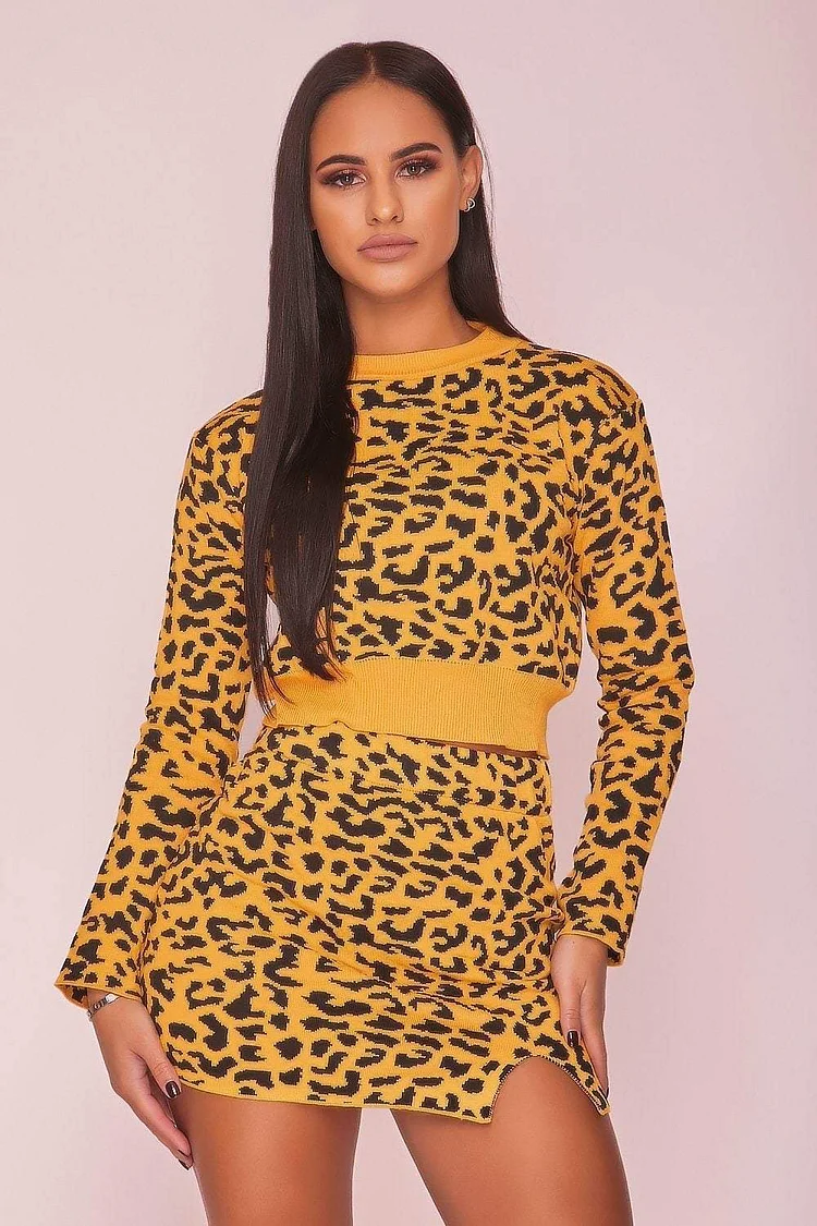 Yellow Leopard Print Knit Skirt Katch Me