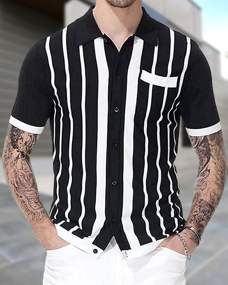 Men's Single Breasted Contrast Knit Short Sleeve