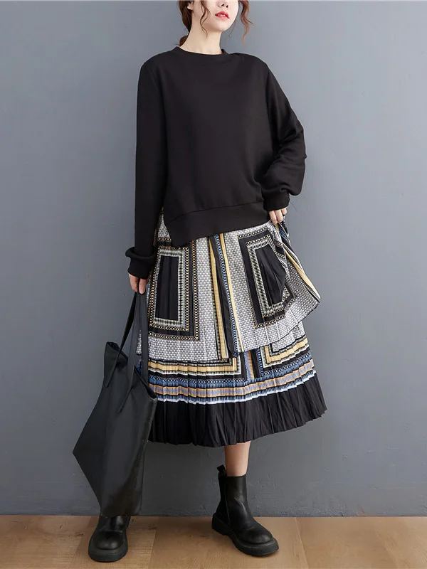 Vintage Patchwork Striped Midi Dress - yankia