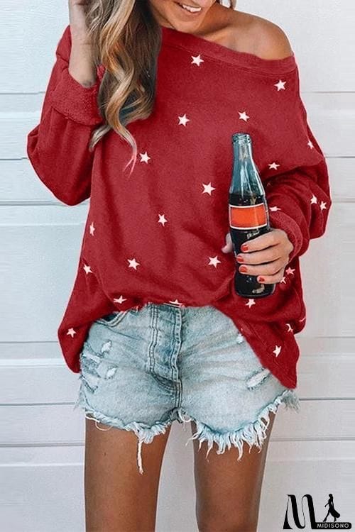 MidiSono - Dew Shoulder Star Loose Hoodie