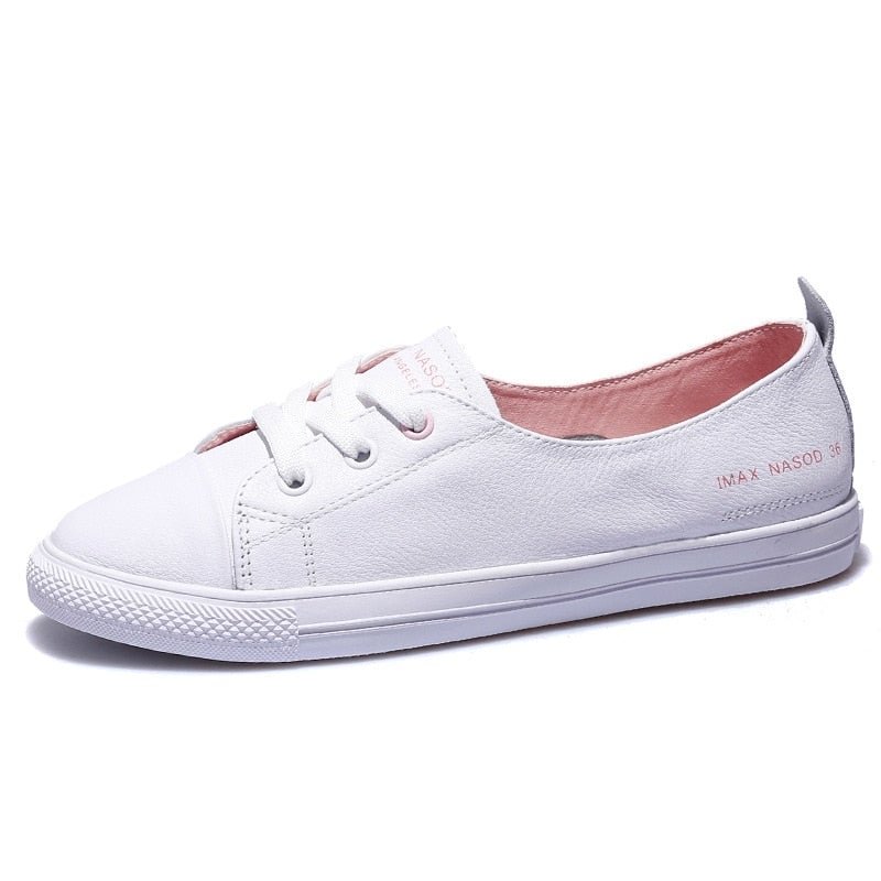 Women's Genuine Leather Sneakers Women Casual Fashionable Sports Shoes Vulcanized Woman Summer Flat Shoe Ladies White Lacing 40