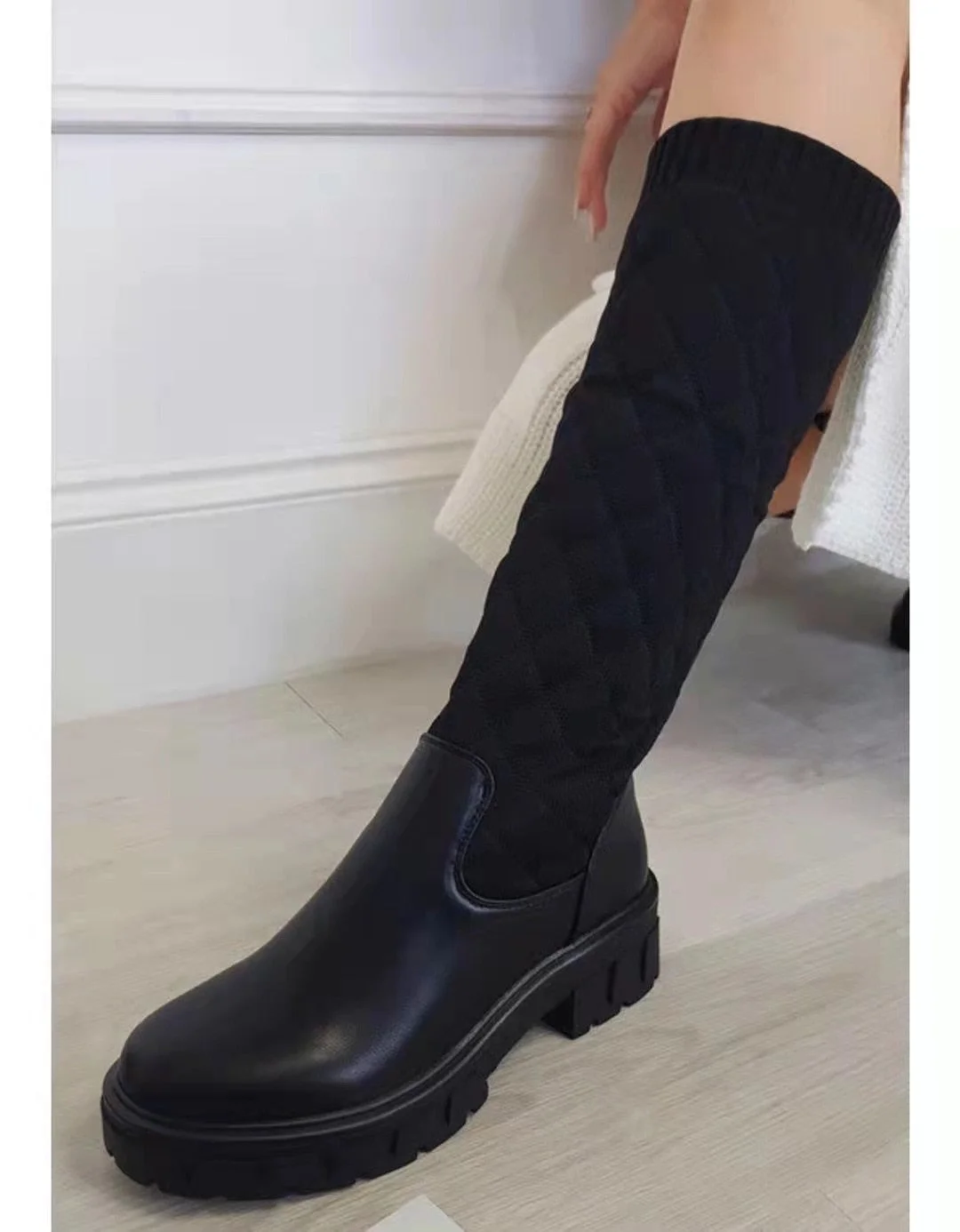 Women Boots 2021 Fashion Round Toe Platform Shoes Winter Plus Size Sock Boots Women Wedges High Boots Non Slip Botas De Mujer