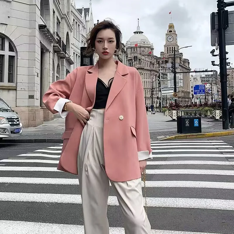 Toloer Toloer Jacket Female Spring New Korean Version Classic Two Buckle Temperament Lemon Color Loose Casual Web Celebrity Small Suit-Outfit Ideas