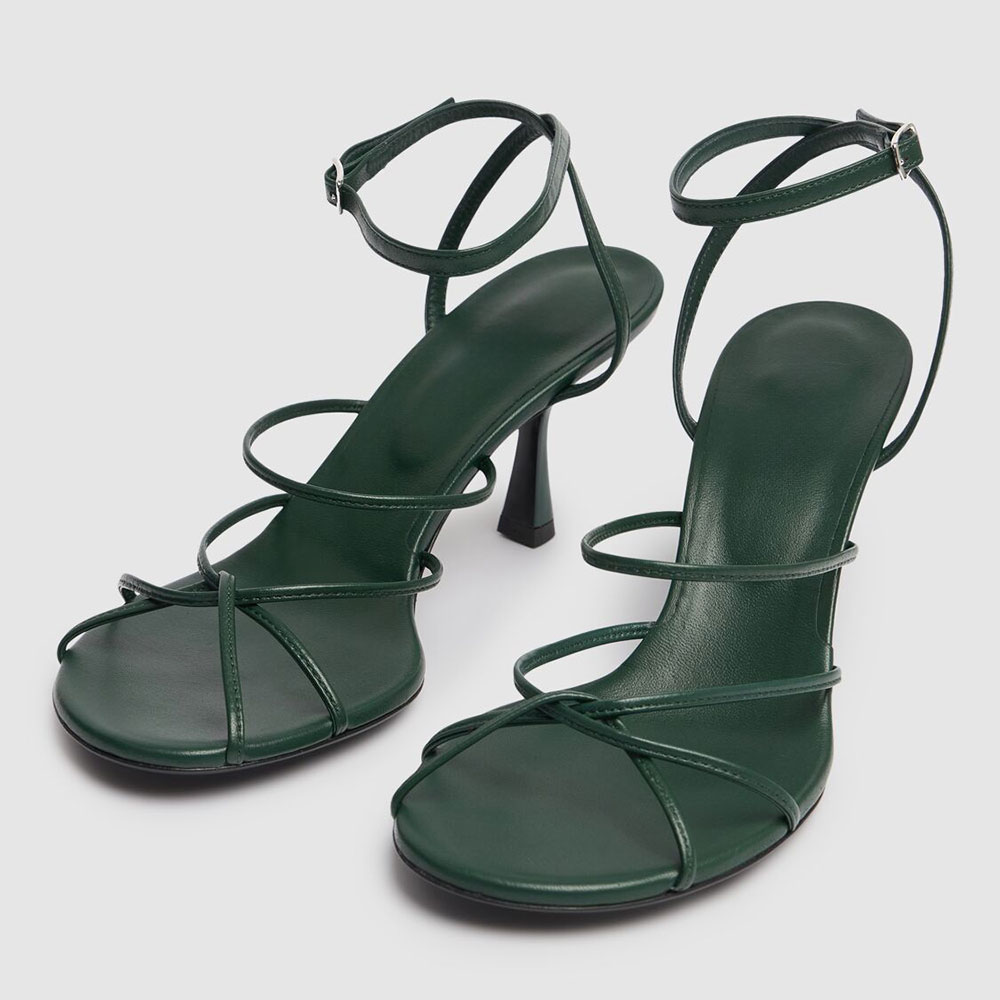 Green Open Toe Stiletto Heel Buckle Ankle Strap Women's Sandals Nicepairs