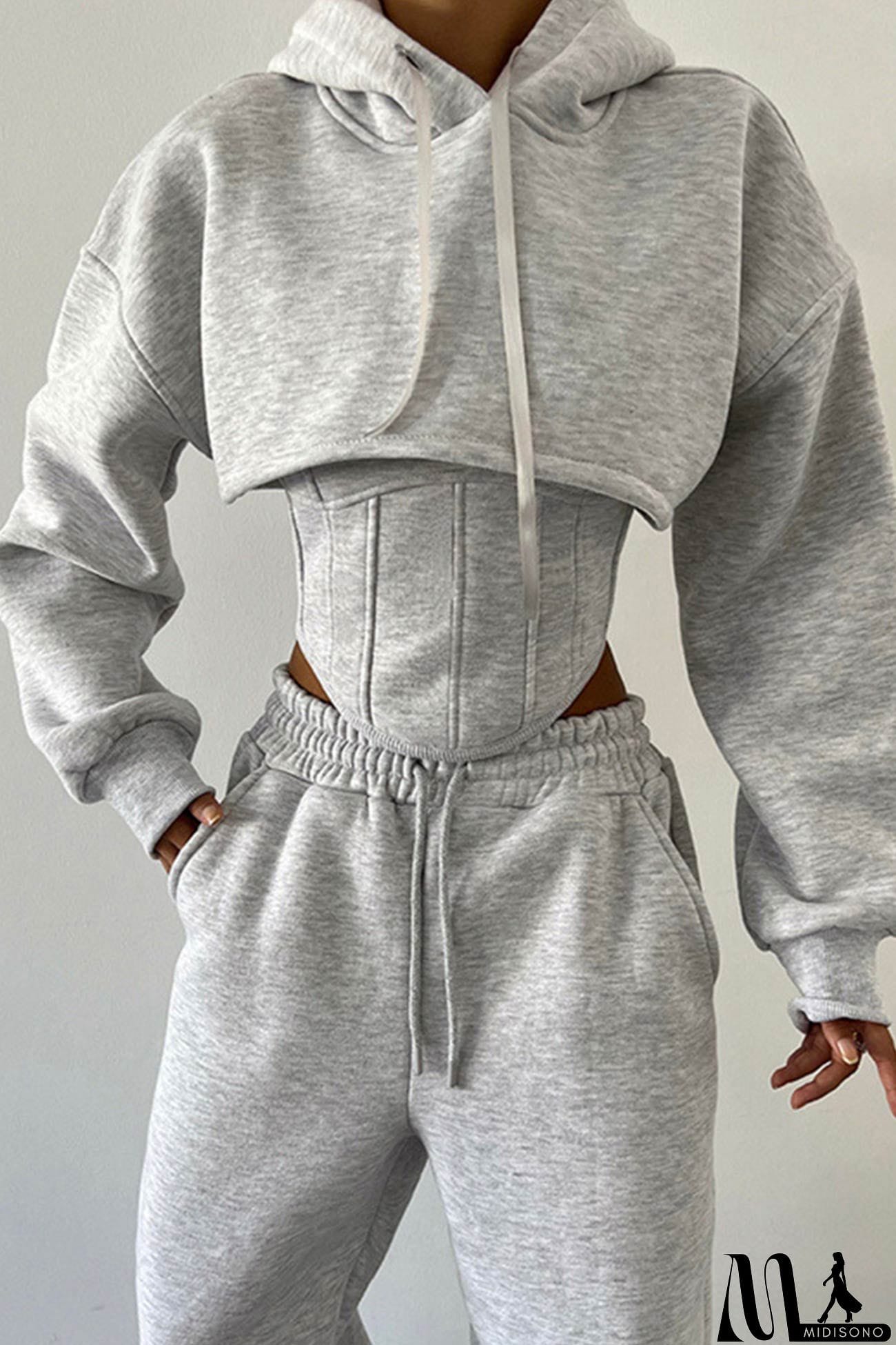MidiSono - Cover-up Hoodie Corset Vest Three-piece Pants Suits