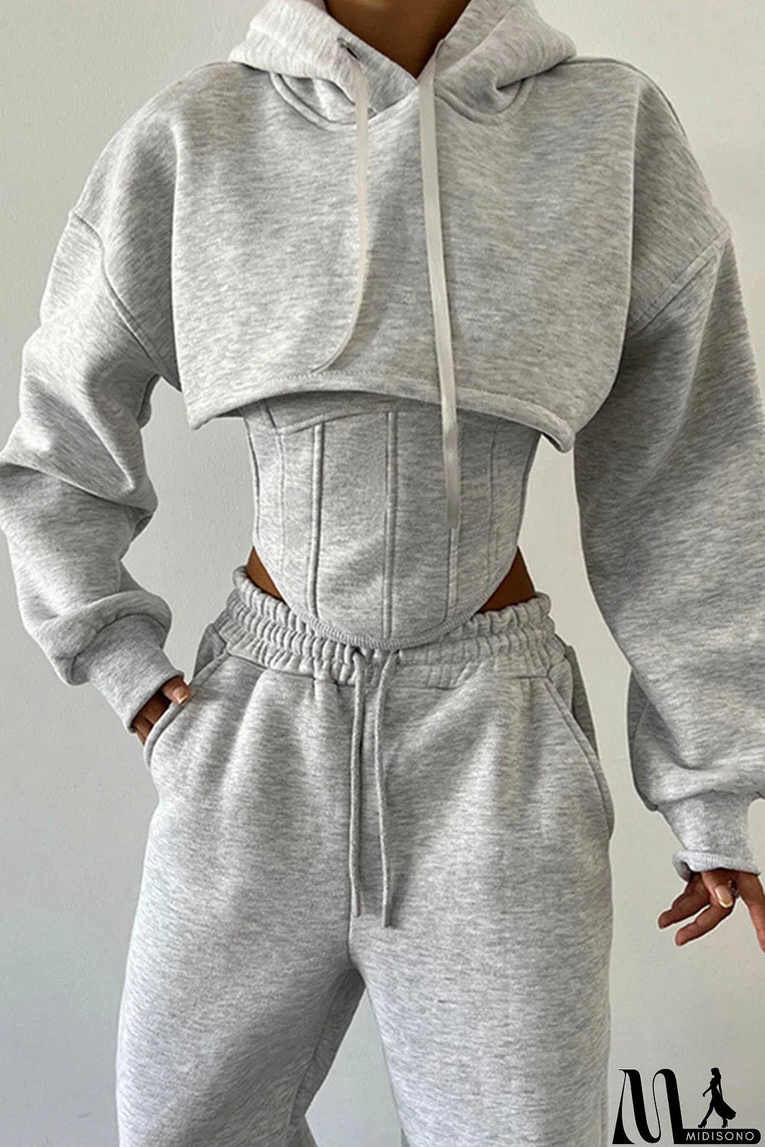 MidiSono - Cover-up Hoodie Corset Vest Three-piece Pants Suits