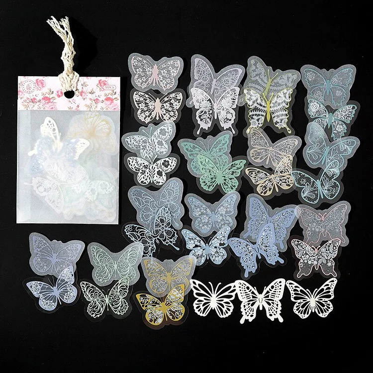 Journalsay 533 Sheets Lace Yarn Series Literary Multi-material Butterfly Lace Material Pack