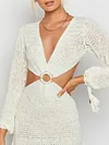 Sexy Hollow Backless V-Neck Bandage Long Sleeves A-Line Mini Dress 