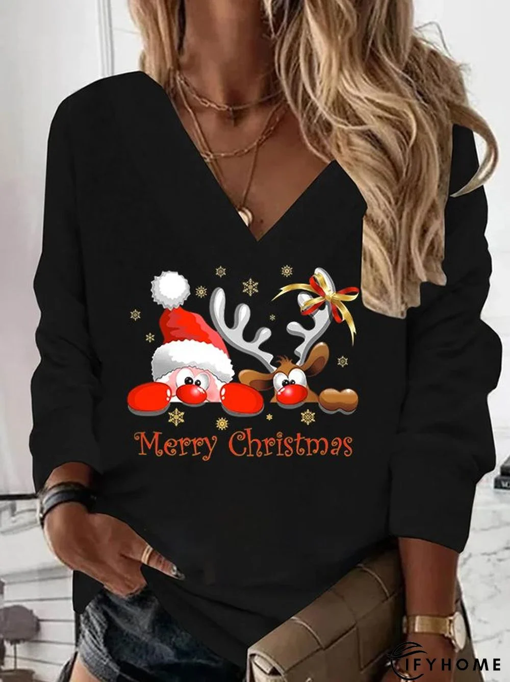 V Neck Christmas Jersey Sweatshirt Xmas Hoodies | IFYHOME