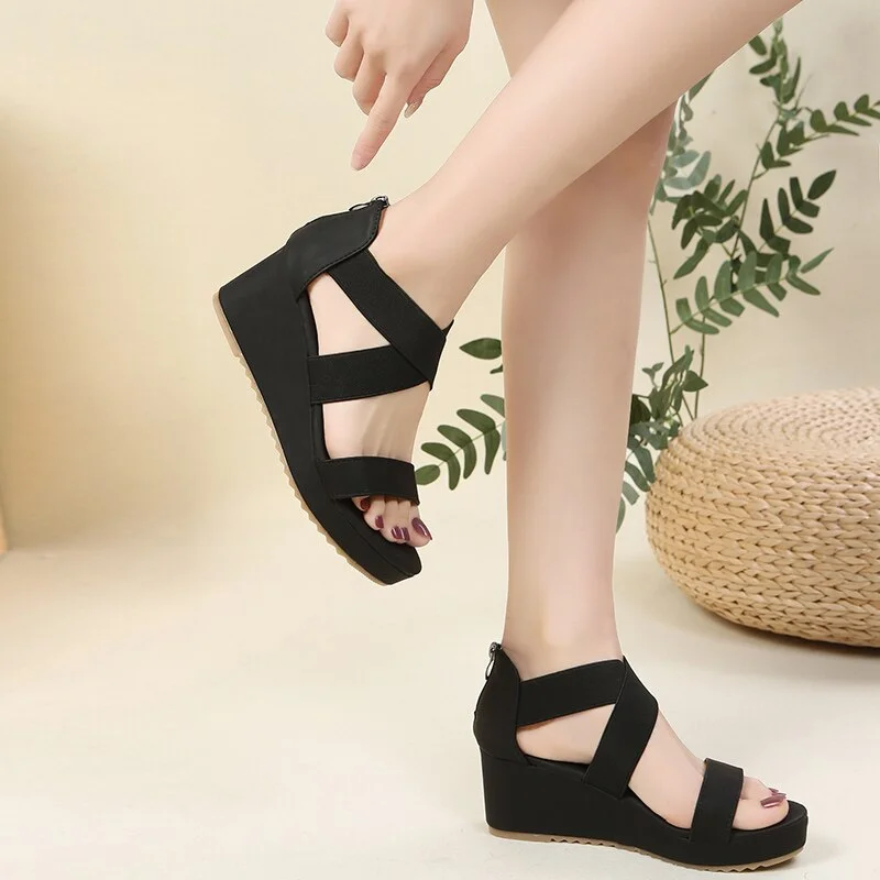 Qengg Women Sandals 2022 New Woman Wedges Platform Sandals Fashion Fish Mouth Rome Sandals White Black Women Shoes