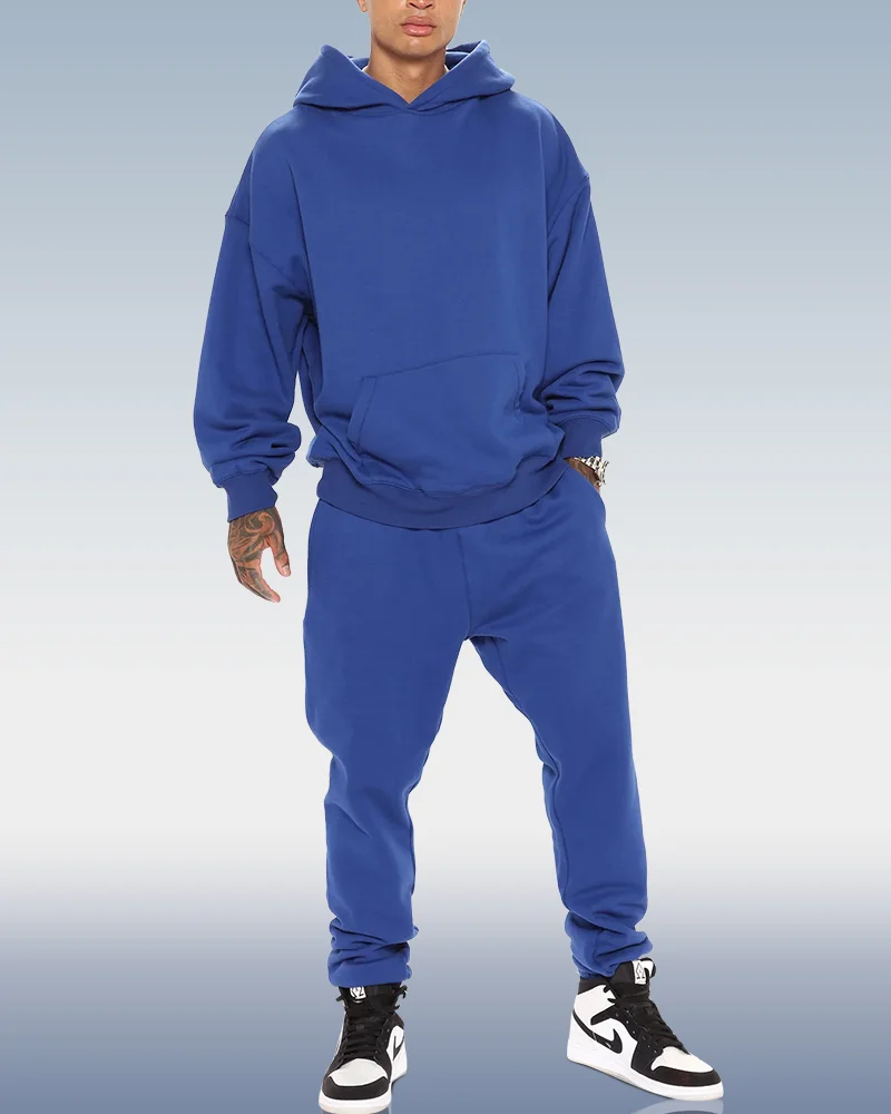 Men's Solid Navy Blue Hoodie Set