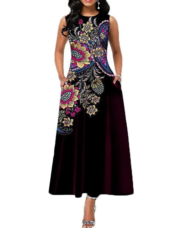 Women's A-Line Dress Maxi long Dress Sleeveless Print Print Summer Casual White Black Blue Purple Wine Green S M L XL XXL