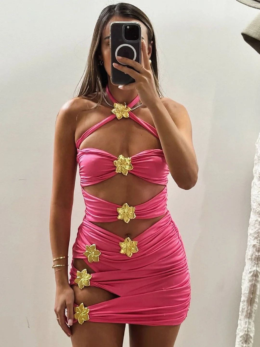 Uveng Solid-Colored Swimsuit Women's 2025 New Short Dress Two Sets Of Hollow Breast Swimsuit Swimsuit