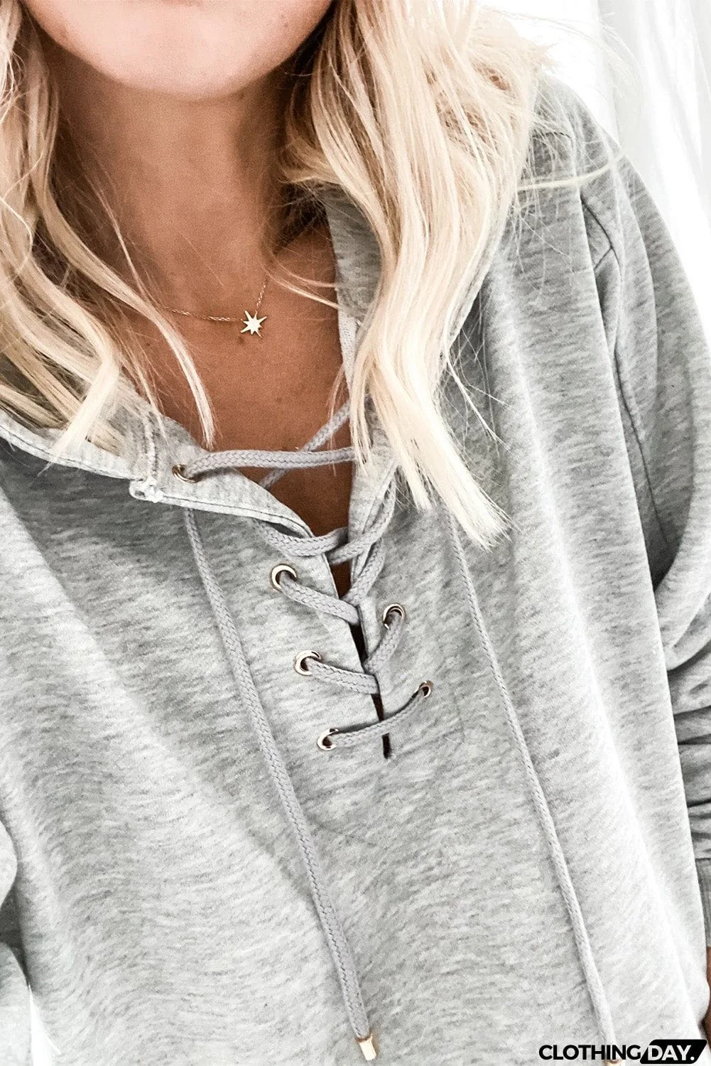 Casual Solid Color Lace-up Hoodie