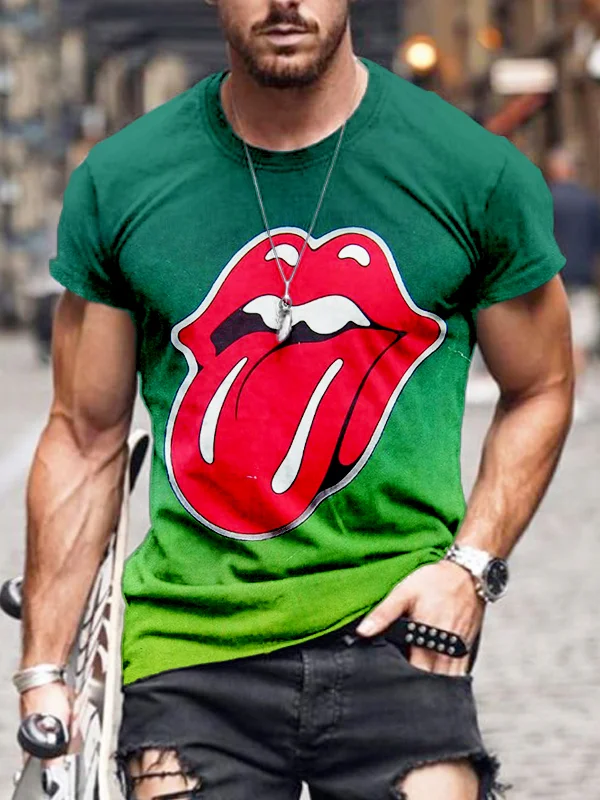 VChics Men's Rolling Stones Lips Gradient Comfy T Shirt