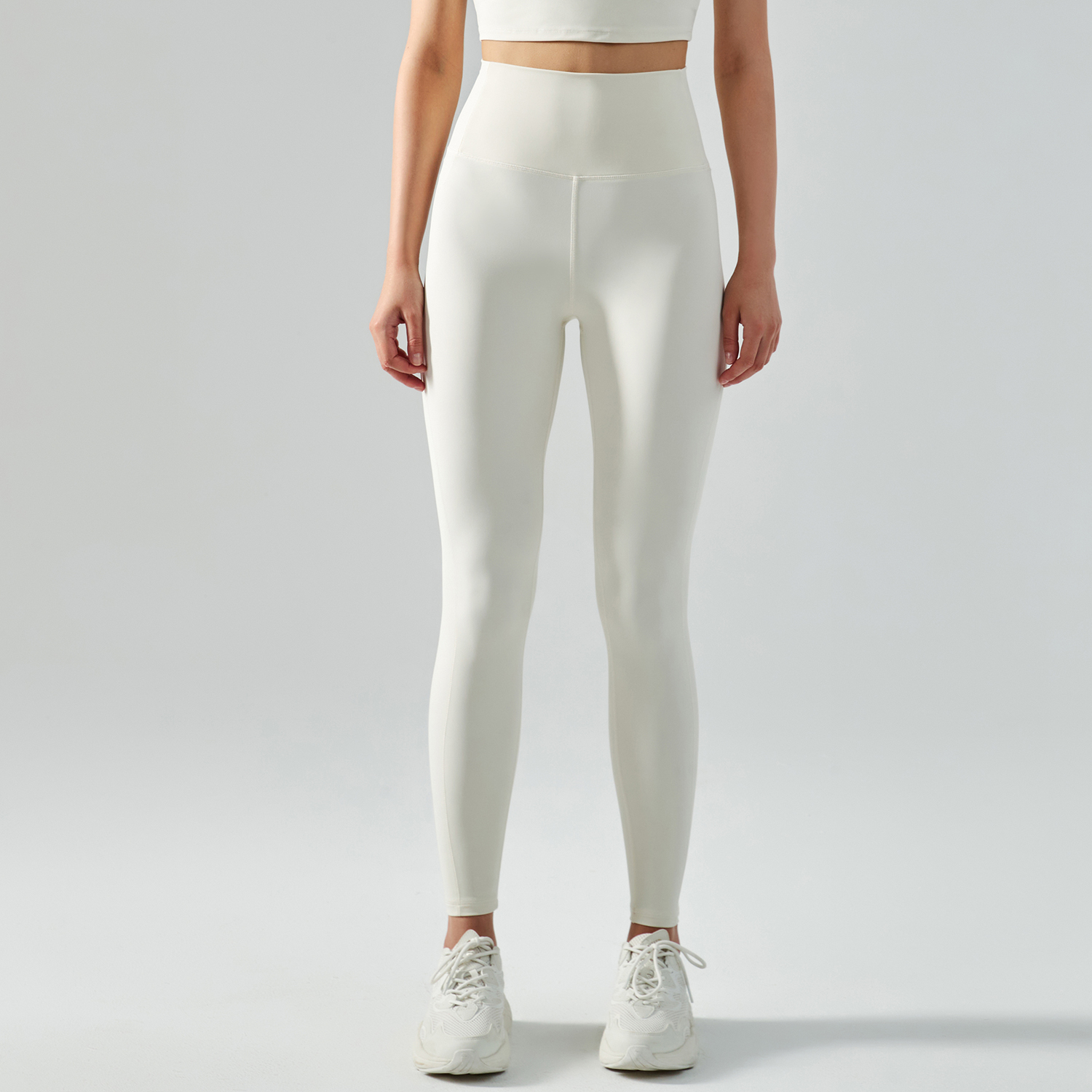Shop high waist mid rise butt lifting squat proof nylon sports yoga leggings online on Hergymclothing Ivory White