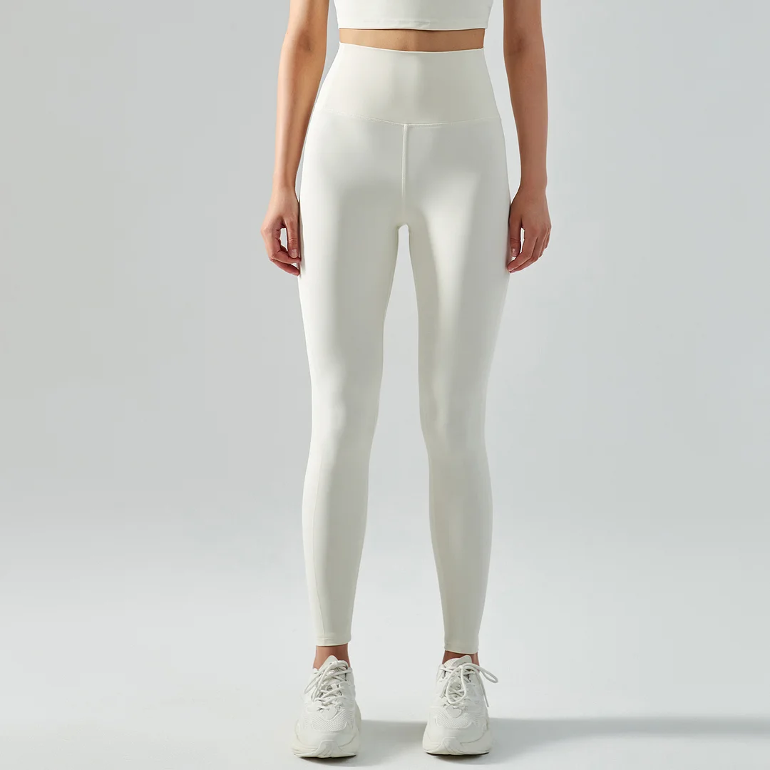 Shop high waist mid rise butt lifting squat proof nylon sports yoga leggings online on Hergymclothing Ivory White