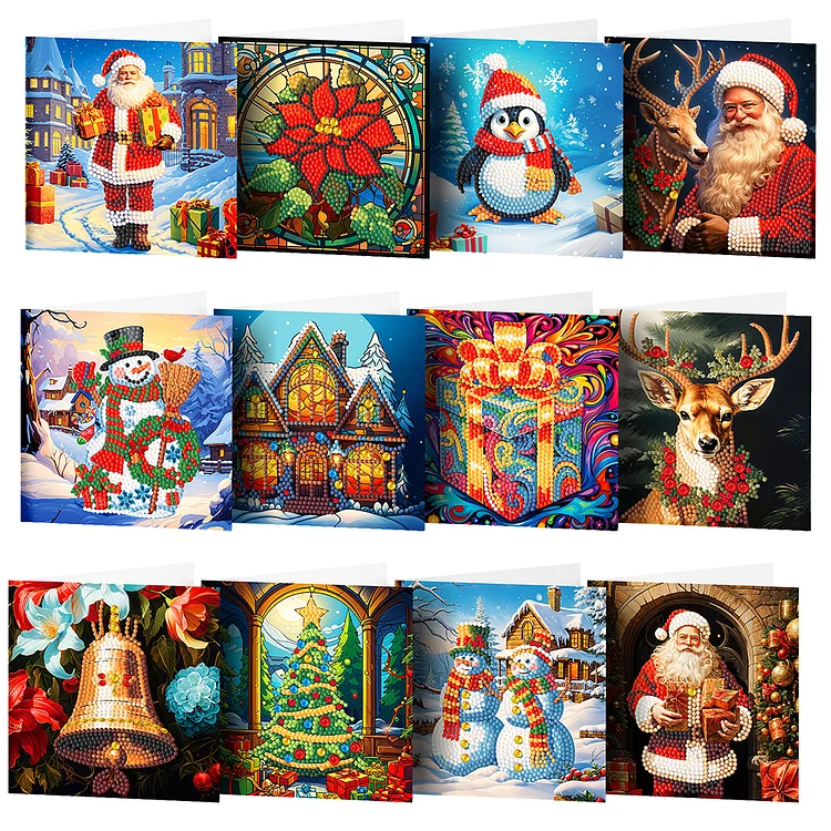 【Greeting Card】12Pcs Special Shape Christmas Diamond Handmade Card Rhinestone Painting Card Kit gbfke