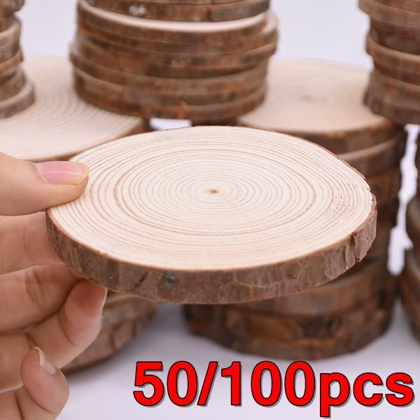 30/50/100Pcs Christmas Xmas Tree Wood Log Slices Discs Cutout Circle Wood Disks Diy Crafts Wedding Party Painting