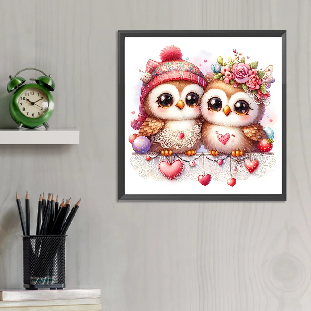 Diamond Painting - Full Round Drill - Cute Owl(Canvas|30*30cm)