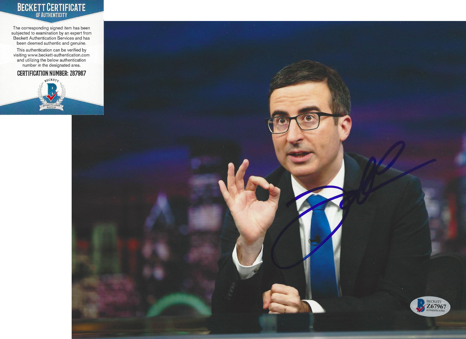 TV HOST JOHN OLIVER SIGNED LAST WEEK TONIGHT 8x10 Photo Poster painting D ACTOR BECKETT COA BAS