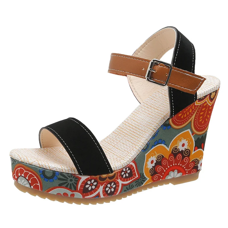 Yyvonne 2025 Spring And Summer New Loose Pastry Slope Sandals Women's One-Character Buckle With Thick-Soled Fashion Sandals