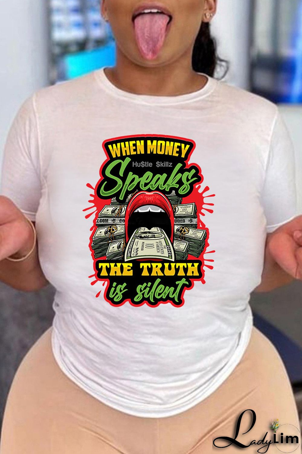 White Red Fashion Casual Print Basic O Neck T-Shirts