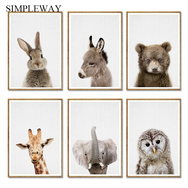 Giraffe Bunny Elephant Canvas Child Poster