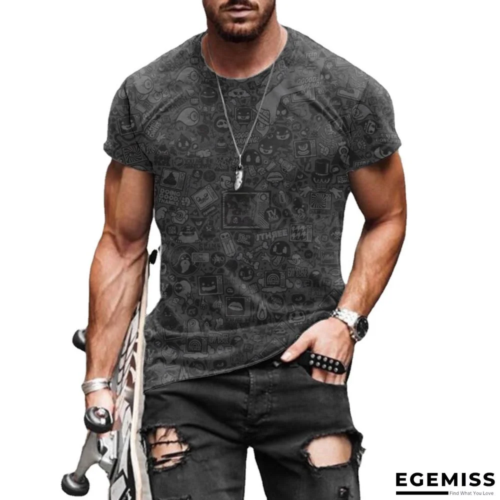 3D Digital Printed Gray Graffiti Art Men's Casual T-shirt | EGEMISS