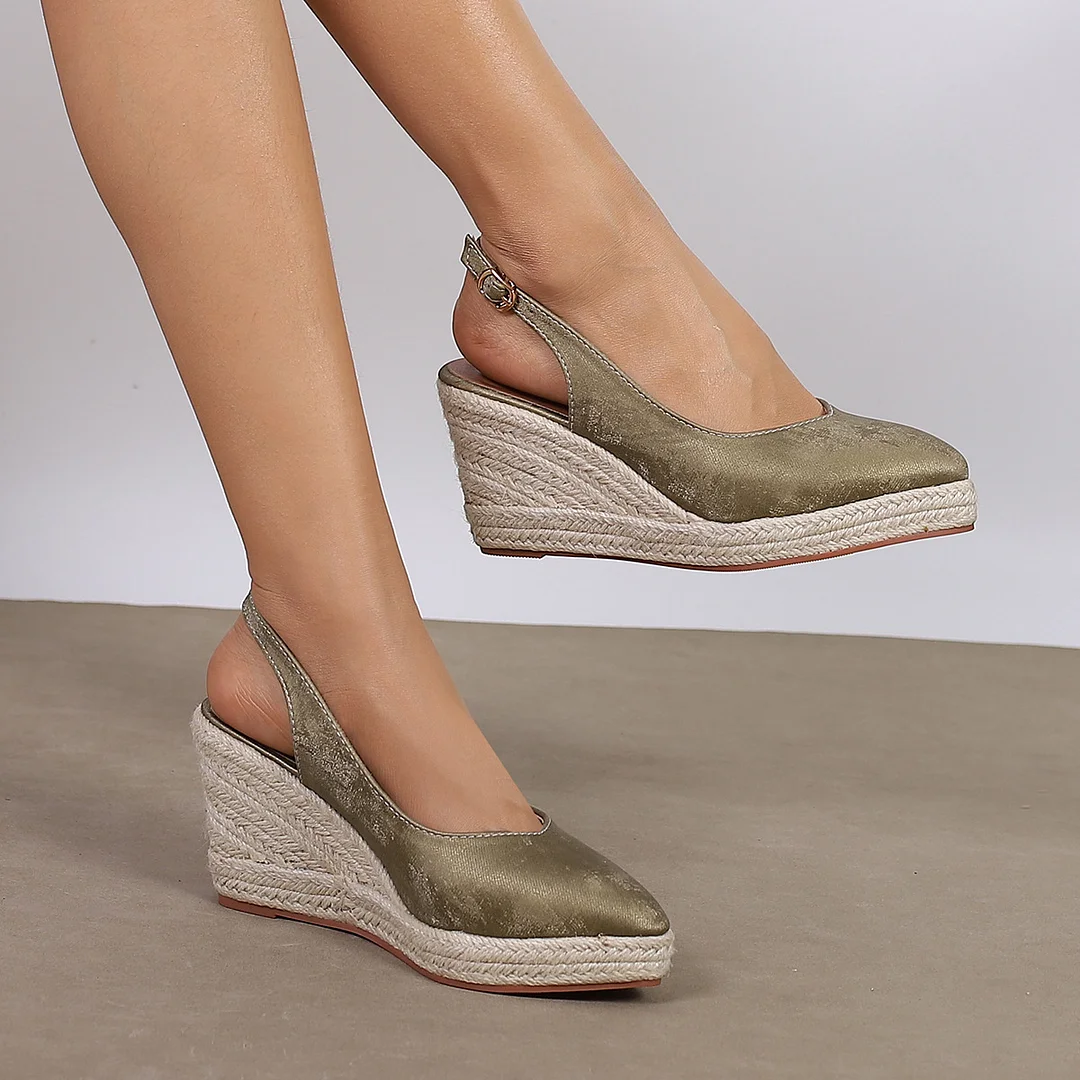 Wongn Wongn And Autumn Slope With Thick Bottom High With Pointed Shallow Head Slippers Straw Hemp Rope Bottom Women's Shoes