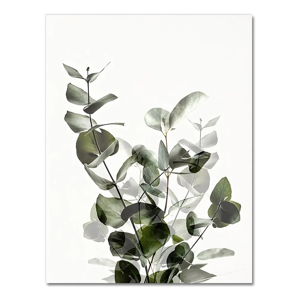 Green Plant Leaves Poster Print Eucalyptus Wall Art Canvas Painting Picture for Living Room Optimistic Quote Home Decoration