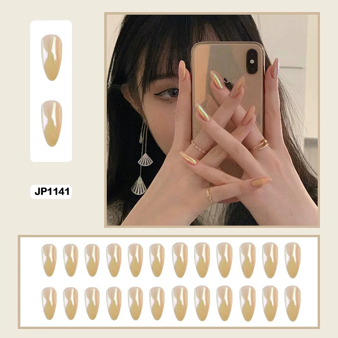 Mermaid Color Auroral Color Shell Fairy Fake Nail Art Wearable False Nails With Glue And Sticker 24pcs/box-Nail Inspo