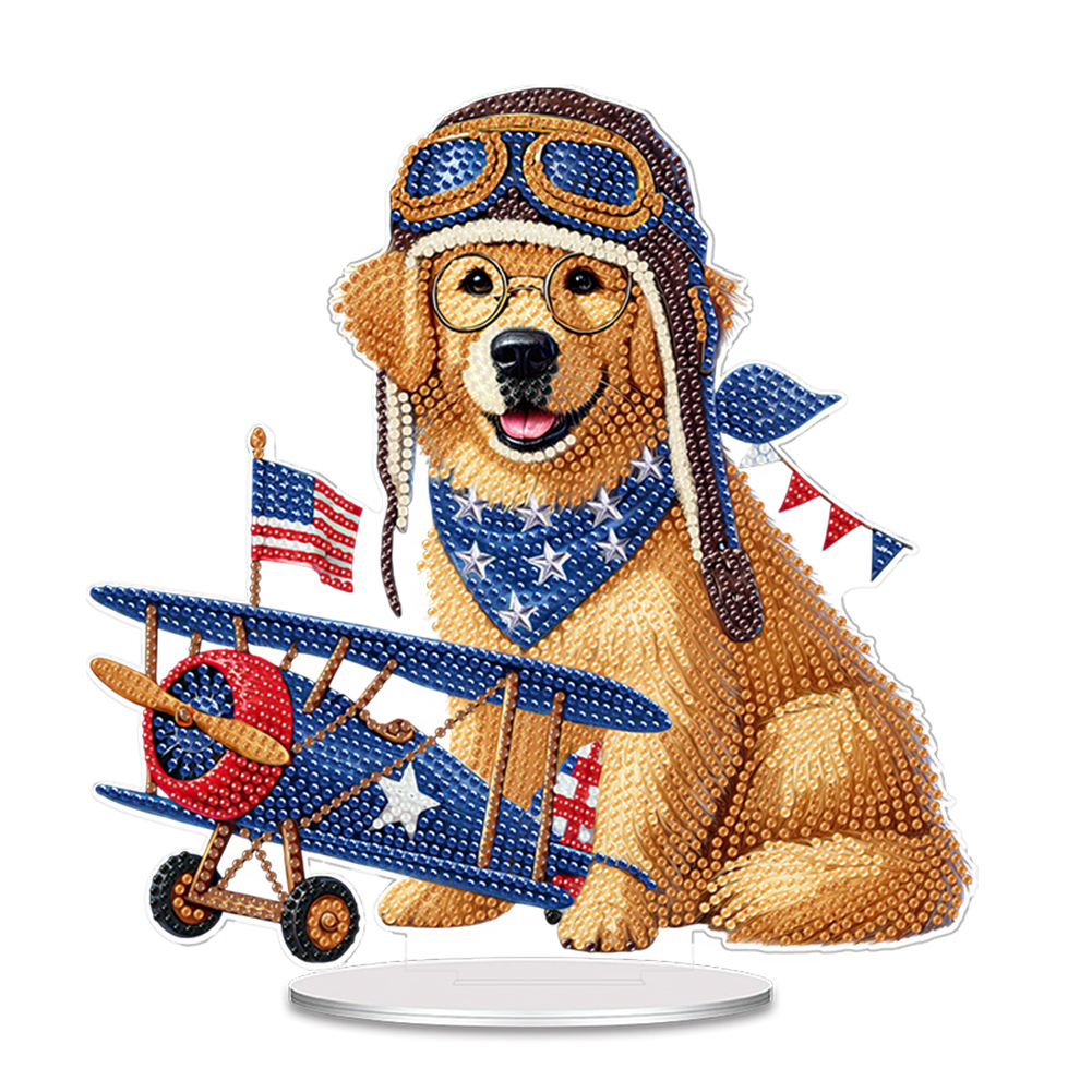 Independence Day Diamond Painting Tabletop Ornaments Kit (Golden Retriever)