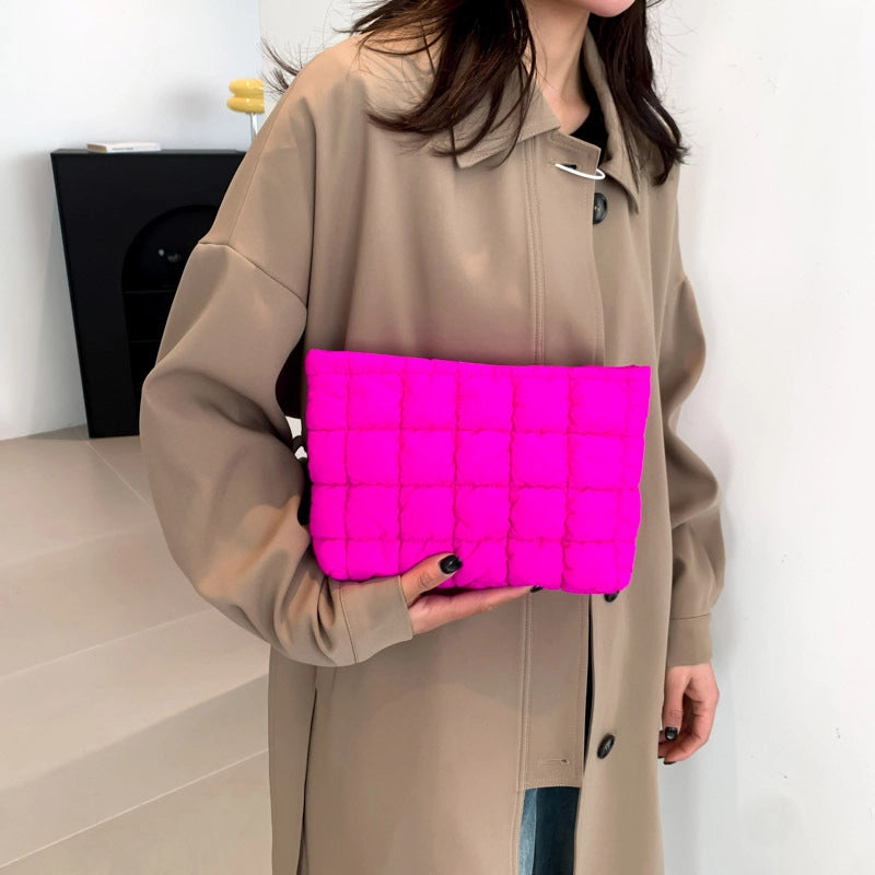 Unisex Cotton Solid Color Elegant Streetwear Sewing Thread Square Zipper Clutch Bag