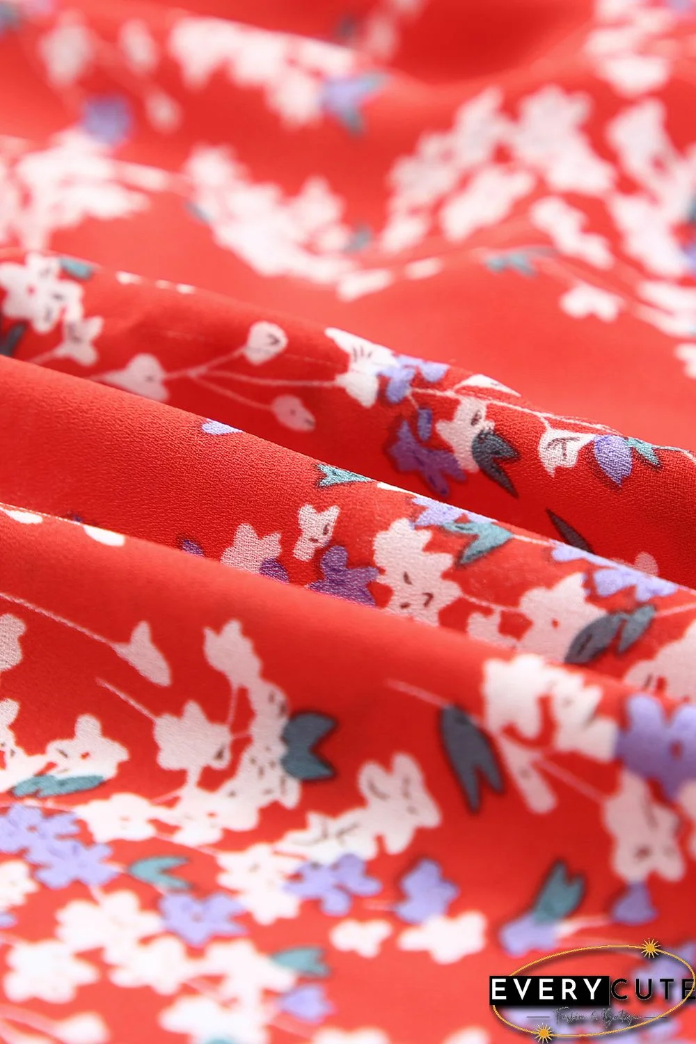 Red Multicolor Floral Ruffled Crop Top and Maxi Skirt Set